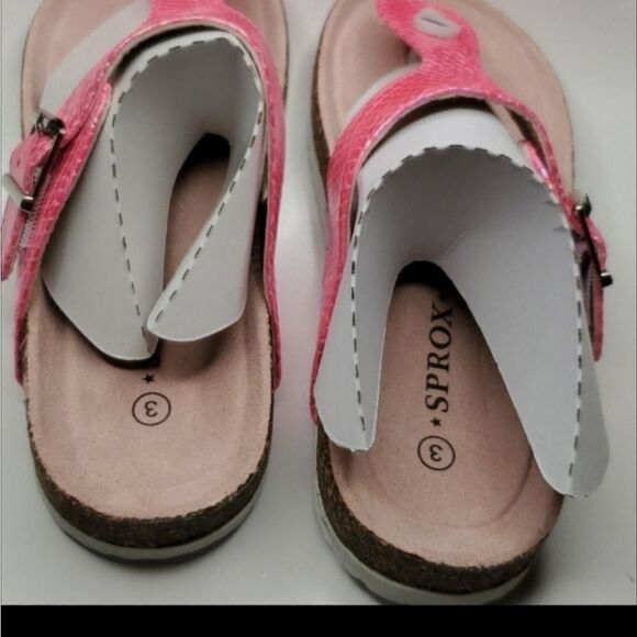 NEW 3 SPROX PINK IRRIDESCENT THONG TSTRAP FRISCO CORK BIRKENSTOCK STYLE SANDALS - Picture 7 of 8